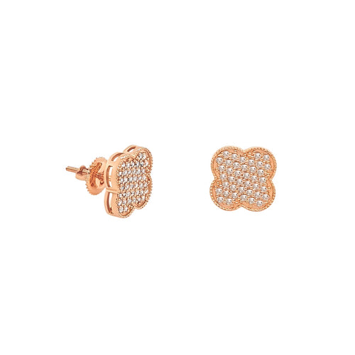 14K GOLD CLOVER DIAMOND STUD EARRINGS – LUXURIOUS PAVE DESIGN