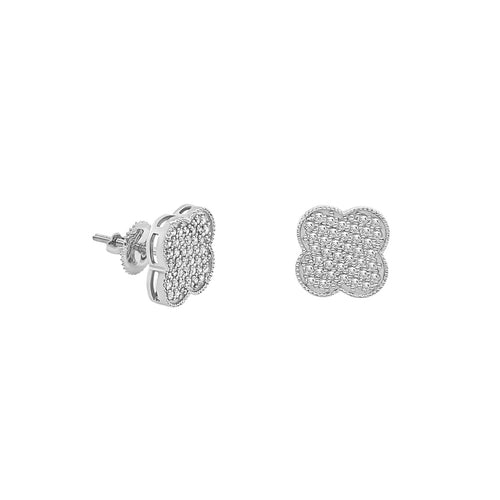 14K GOLD CLOVER DIAMOND STUD EARRINGS – LUXURIOUS PAVE DESIGN