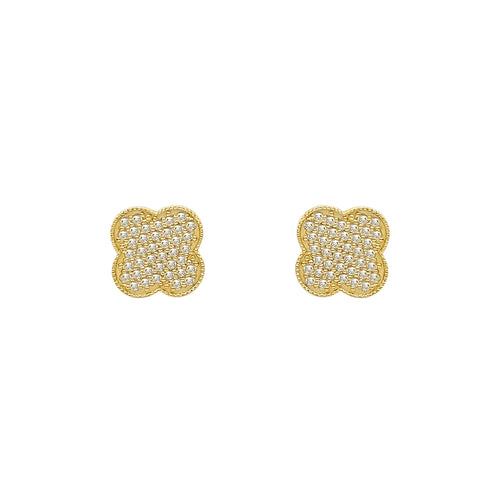 14K Gold Clover Diamond 12 mm Earring