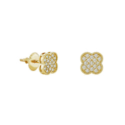 14k Gold Clover Diamond Earring 8mm