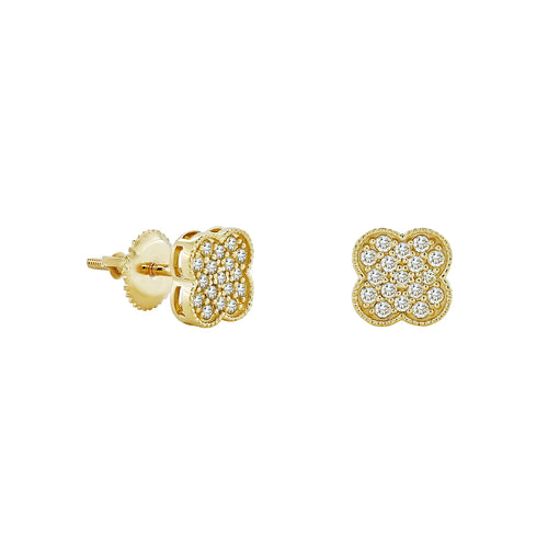 14k Gold Clover Diamond Earring 8mm