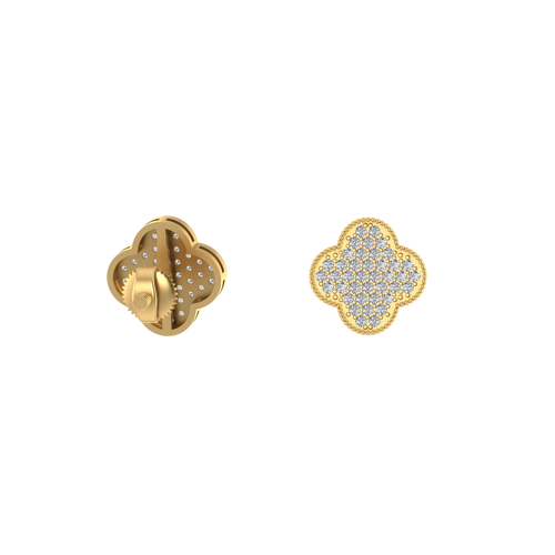 14K Gold Clover Diamond 12 mm Earring