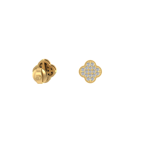 14k Gold Clover Diamond Earring 8mm