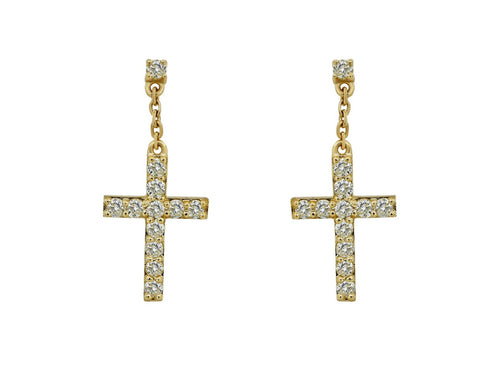 Eternal Embrace:  14K Gold Cross Elegance Earring