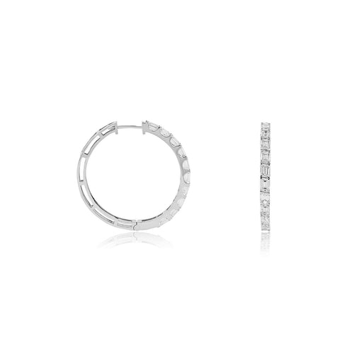 14K GOLD BAGUETTE & ROUND DIAMOND HOOP EARRINGS – LUXURIOUS INSIDE-OUT DESIGN