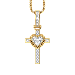 Divine Love: 14K Gold Cross Gemstone Heart Pendant