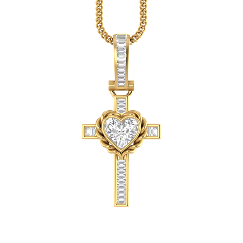 Divine Love: 14K Gold Cross Gemstone Heart Pendant