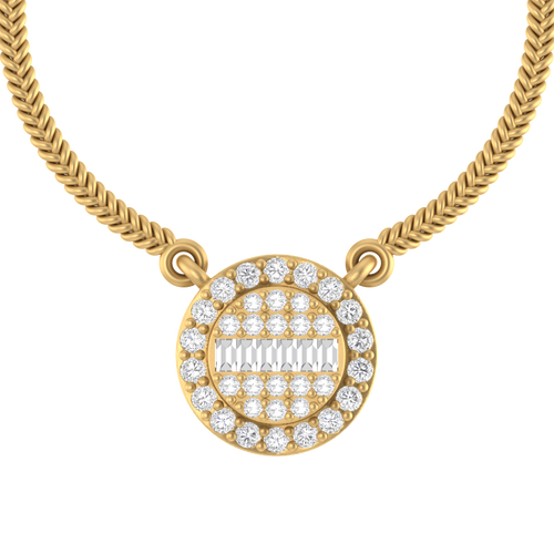 Sparkling Splendor: 14K Round Baguette Pendant with Chain