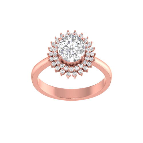 Regal Round: Luxe Sunburst Halo Diamond Ring With Round Diamond