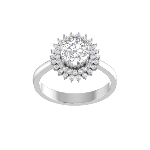 Regal Round: Luxe Sunburst Halo Diamond Ring With Round Diamond