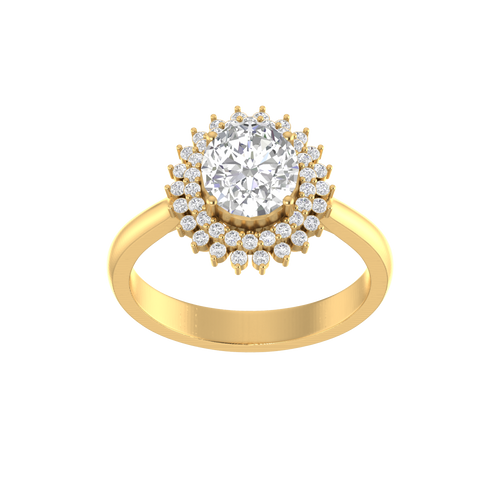 Regal Round: Luxe Sunburst Halo Diamond Ring With Round Diamond