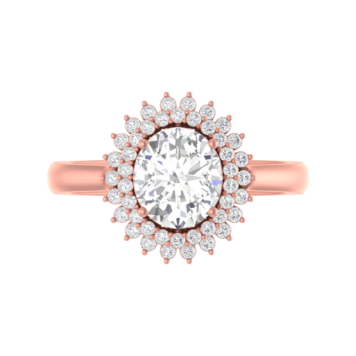 Regal Round: Luxe Sunburst Halo Diamond Ring With Round Diamond