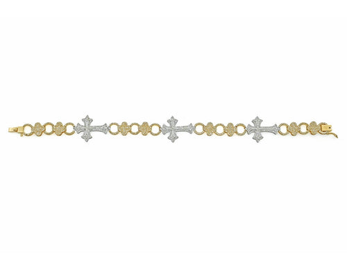 Luxe Luck: 14K Diamond Clover & Cross Bracelet