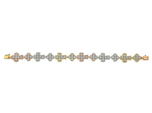 Spiritual Charm: Clover & Cross Elegance in 14K Bracelet