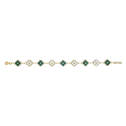 14K Gold Floral Diamond & Gemstone Bracelet | Elegant Clover Design