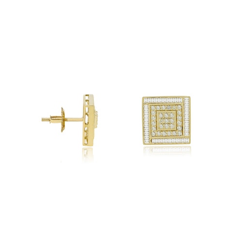 Square Brilliance  10K Gold Stud Earrings