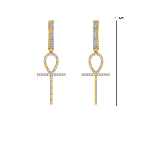 Divine Drapes: 14K Gold Cross Dangle Earrings