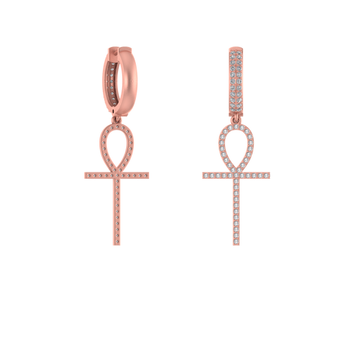 Divine Drapes: 14K Gold Cross Dangle Earrings