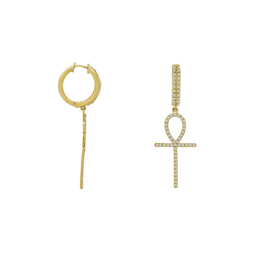 Divine Drapes: 14K Gold Cross Dangle Earrings