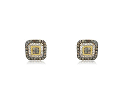 Mocha Opulence  Brown & White Diamond Square Bliss Earrings