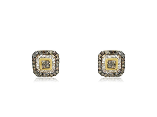 Mocha Opulence  Brown & White Diamond Square Bliss Earrings