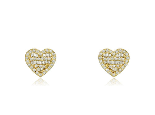 Sculpted Love Baguette Adorned Heart-Shaped Elegance Earrings