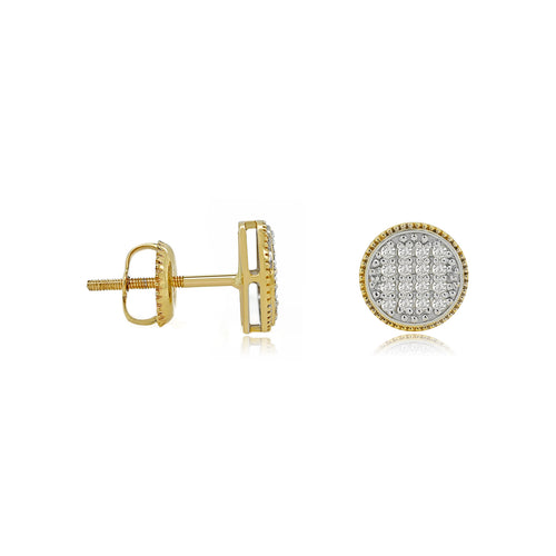 14K GOLD ROUND PAVE DIAMOND STUD EARRINGS – CLASSIC TWO-TONE DESIGN