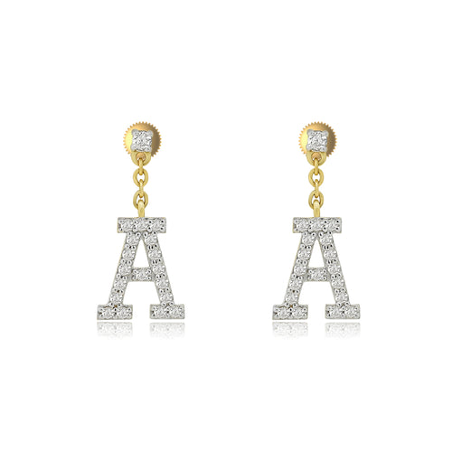 Sparkling 14K Gold Initial A to T Dangle Drop Earrings