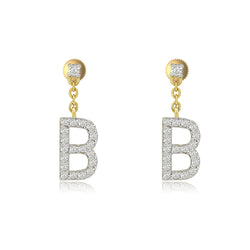 Sparkling 14K Gold Initial A to T Dangle Drop Earrings