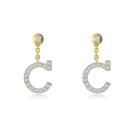 Sparkling 14K Gold Initial A to T Dangle Drop Earrings