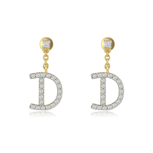 Sparkling 14K Gold Initial A to T Dangle Drop Earrings