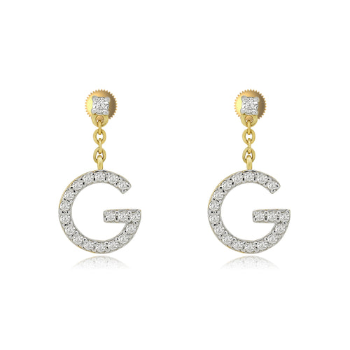 Sparkling 14K Gold Initial A to T Dangle Drop Earrings