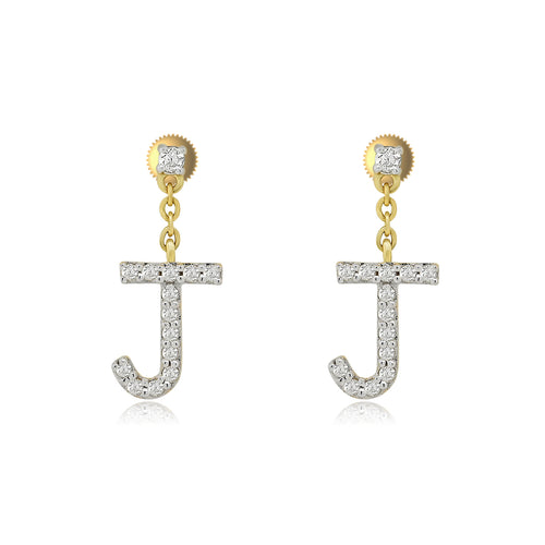 Sparkling 14K Gold Initial A to T Dangle Drop Earrings