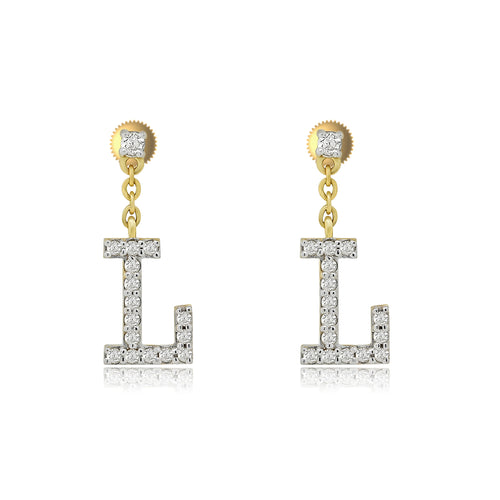 Sparkling 14K Gold Initial A to T Dangle Drop Earrings