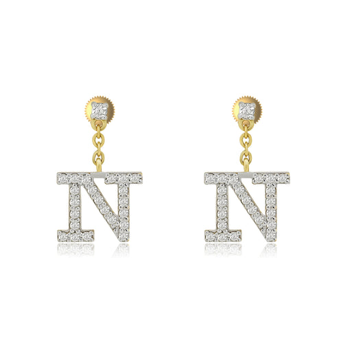 Sparkling 14K Gold Initial A to T Dangle Drop Earrings