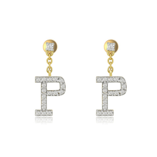 Sparkling 14K Gold Initial A to T Dangle Drop Earrings