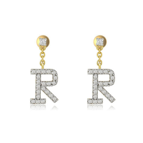 Sparkling 14K Gold Initial A to T Dangle Drop Earrings