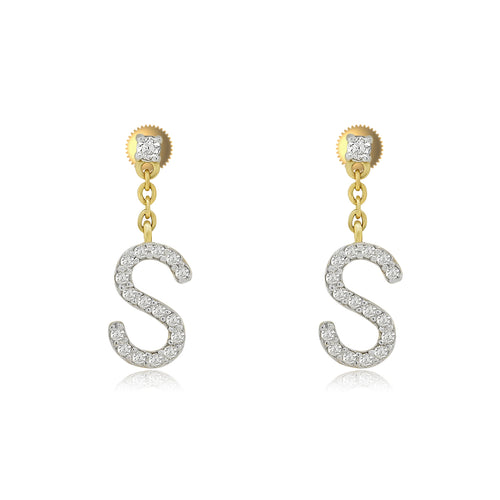 Sparkling 14K Gold Initial A to T Dangle Drop Earrings