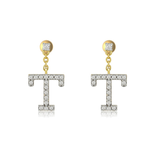 Sparkling 14K Gold Initial A to T Dangle Drop Earrings