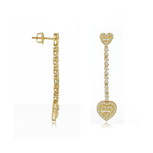 Heartfelt Radiance 14K Gold Dangle Heart drop Earrings