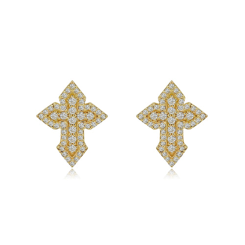 14K Gold Cross Screw back Earring Studs