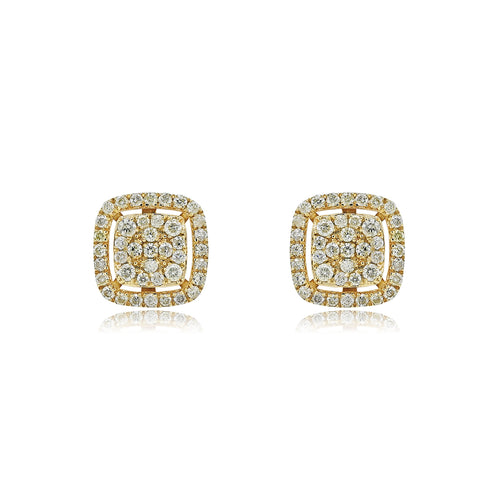 14K Gold Square Stud halo Earring