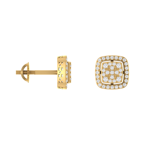 14K Gold Square Stud halo Earring