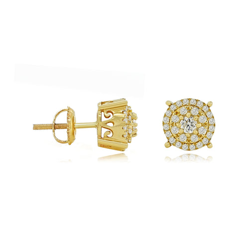 Modern 14K Gold Round Stud Earrings