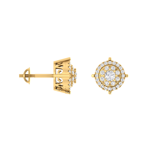 Modern 14K Gold Round Stud Earrings