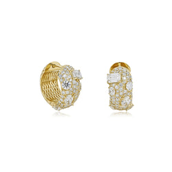 14K Gold Multi-Cut Diamond Huggie Hoop Earrings | Luxury Statement