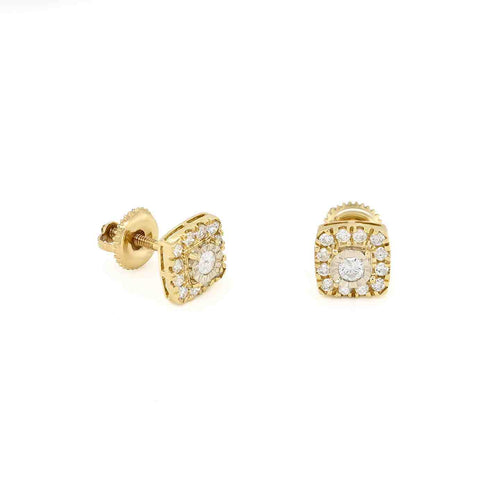 14K Gold Square Halo Diamond Stud Earrings | Timeless Elegance