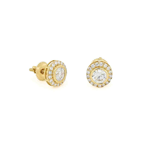 14K Gold Halo Diamond Stud Earrings | Elegant Round-Cut Design