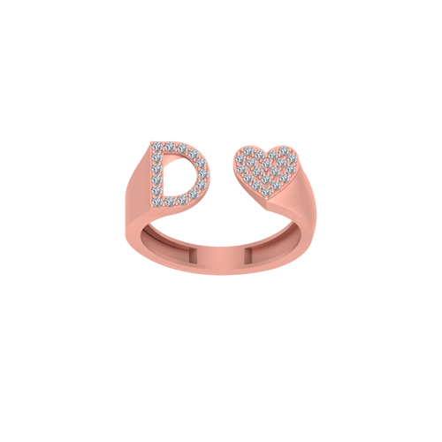 Golden Adoration: Heart-Shaped Initial D Ring in 14K Gold with Diamonds