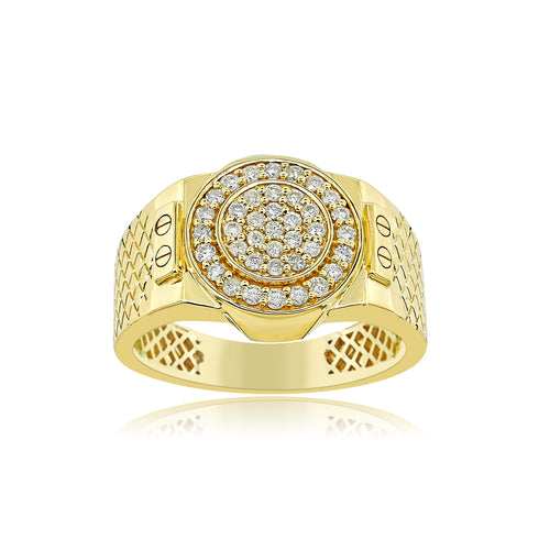 14K Gold Men’s Diamond Ring | Round Pave Luxury Design